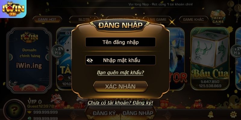 Giao diện điền thông tin tài khoản IwinClub bảo mật trên PC