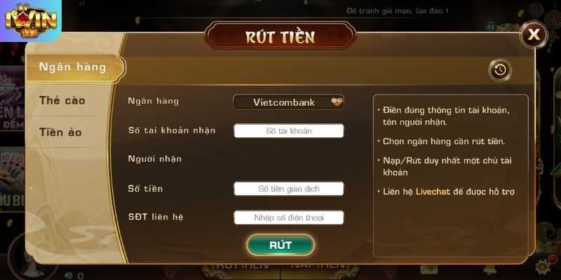 Hướng dẫn nhập thông tin rút tiền thưởng IWIN chính xác nhất