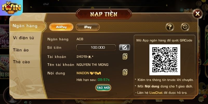 Quy trình giao dịch qua ngân hàng nội địa tại cổng game IWIN