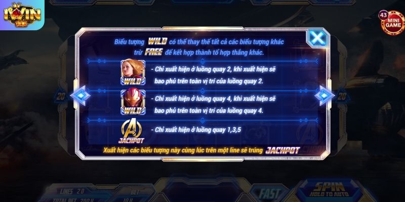 Các biểu tượng Jackpot nổ hũ Siêu Anh Hùng IWIN đặc biệt