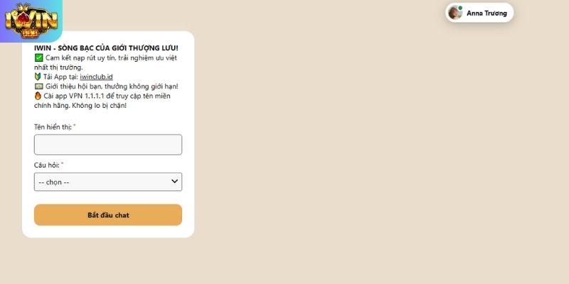 Chat trực tuyến IWIN phản hồi nhanh xử lý lỗi tài khoản